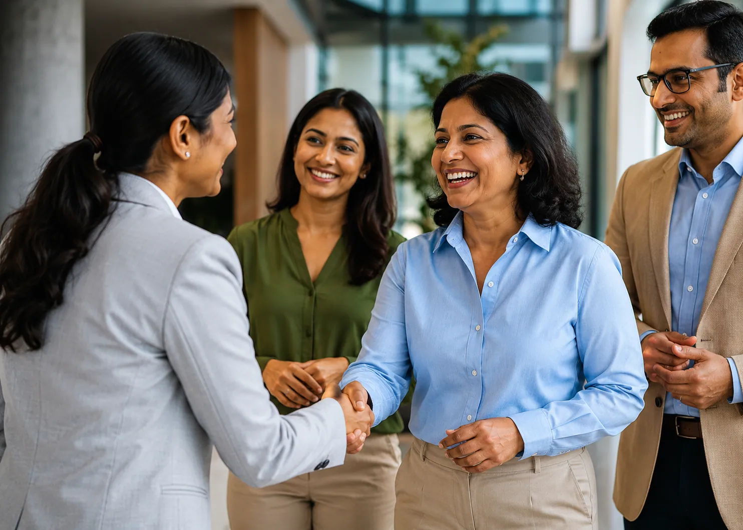 Group of professionals networking at a placement drive