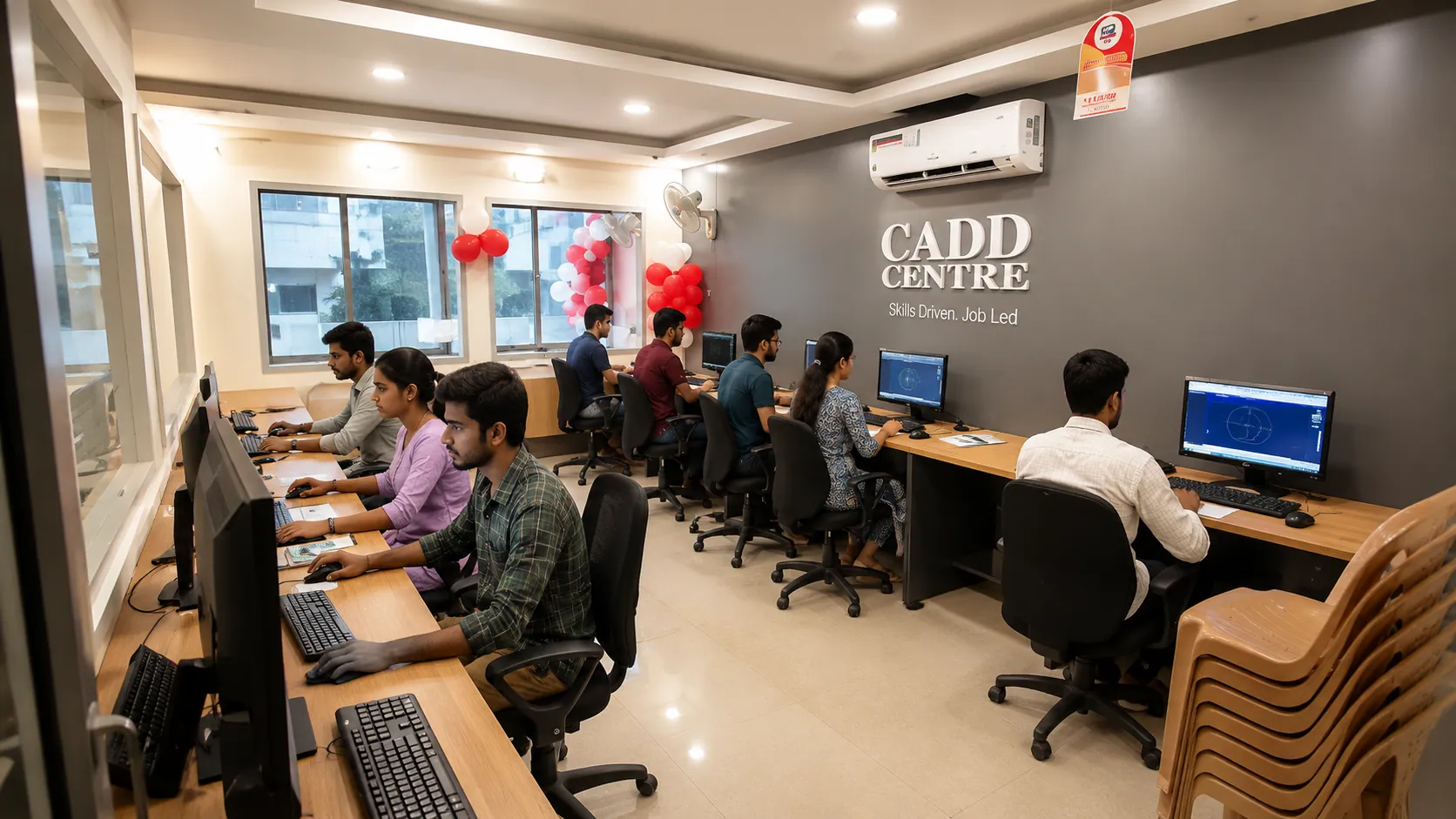 CADD Centre computer lab with students working on licensed design software